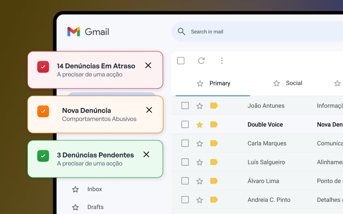 Etapas de acompanhamento da denúncia com notificações automáticas