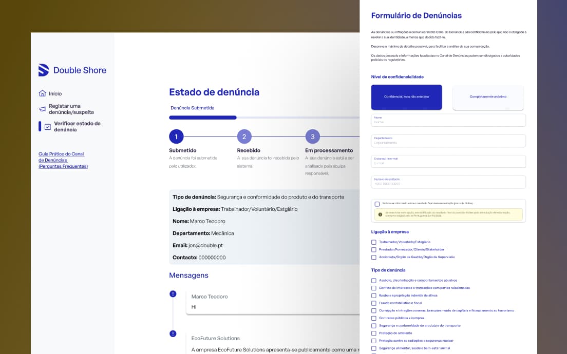 Formulário de submissão de denúncia do Portal do Denunciante
